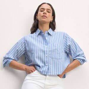 Everlane - The Way-Short Shirt in Silky Cotton - Mariner Blue & White - XL